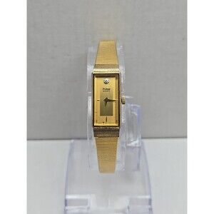 Vintage Pulsar by Seiko Tank Watch Womens Gold Tone Diamond New Battery Sz Small